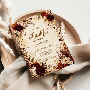 Luxurious Burgundy Floral Thanksgiving Dinner Paper Plates
