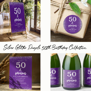Silver Glitter Purple 50th Birthday Party  Can Cooler