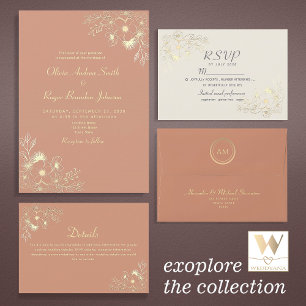 Peach Terracotta Floral Gold Wedding Envelope