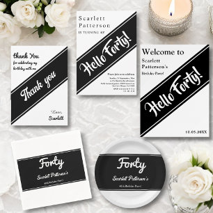 Elegant Chic Black And White Modern 40th Birthday Invitation