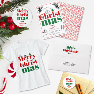 Merry Christmas vintage elements bold typography Tri-Fold Holiday Card