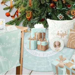 Green Floral Joyful Christmas Holiday Photo Classic Round Sticker