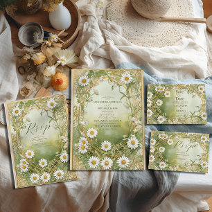 Daisies Art Nouveau Ivory Green Wedding Save The Date