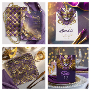 Sweet 16 Masquerade Purple Gold ID1032 Invitation