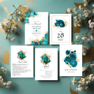 Vintage Turquoise and Gold Shabby Wedding Invitation