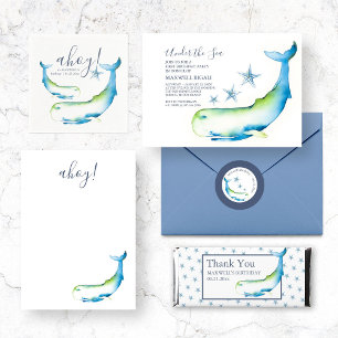 Watercolor Blue Whale Personalized Stationery Note