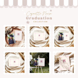 Nurse Photo Coquette Pink Bow Elegant Graduation Invitation