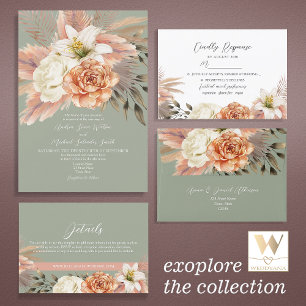 Sage Green Peach Floral Wedding Place Card