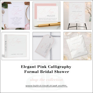 Elegant Pink Calligraphy Formal Bridal Luncheon Invitation