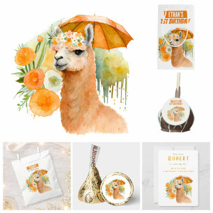 Watercolor Llama Alpaca - Birthday Invitation Card