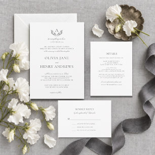 Olivia Elegant Gray Monogram Catholic Wedding Invitation
