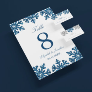 Silver Blue Snowflakes Winter Wedding Place Card