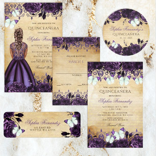 Rustic Vintage Purple Floral Butterfly   Classic Round Sticker