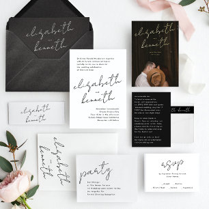 Simple Modern Custom Names Black White Wedding Invitation