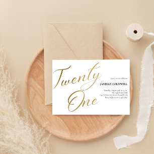 Minimalist Script white and Gold 21st Birthday Wine Label