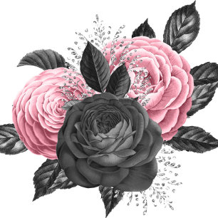 Luxury Pink and Black Floral Inking Wedding Invitation