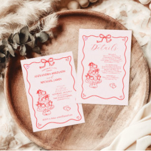 Whimsical Retro Doodle Art Wedding Invitation