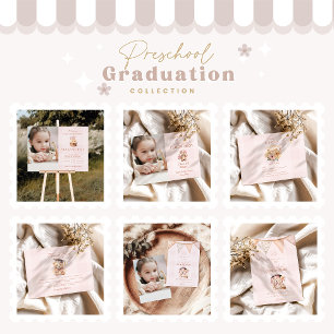 Pink Preschool Teddy Bear Graduation Invitation