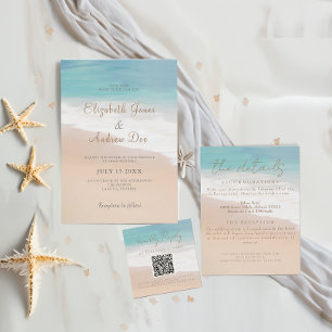 Beach Themed Seaside Wedding Scan Code RSVP Enclosure Card