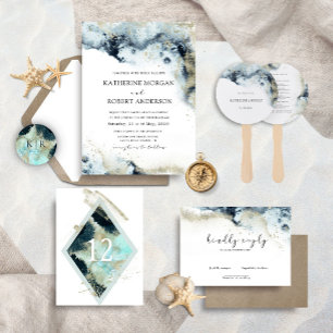 Watercolor Waves and Sand All In One Invitation