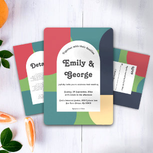Modern Groovy Colorful Retro Arch Wedding Details Enclosure Card