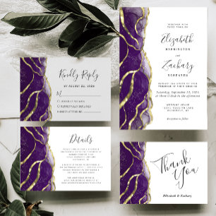 Modern Purple Gold Ink Wedding Details Enclosure Card