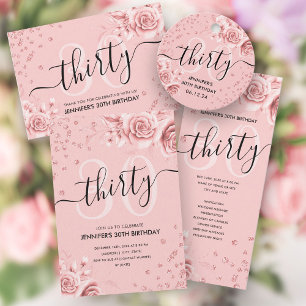 Rose Gold Floral Glitter 30th Birthday Script Napkins