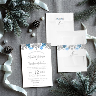 Silver Blue Snowflakes Winter Wedding Invitation