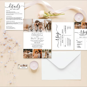 Elegant Minimal White Monogram Wedding Details Enclosure Card