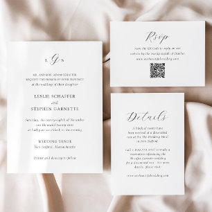 Timeless Black and White Monogram Elegant Wedding Invitation Belly Band