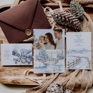 Photo Watercolor Christmas Winter Wonderland Holiday Card