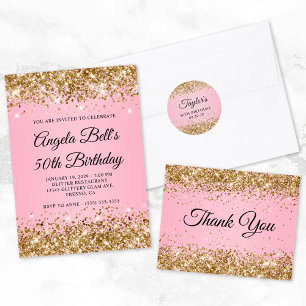 Gold Glitter Pink 21st Birthday Thank You Postcard