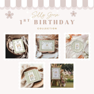 Silly Goose 1st Birthday Green Gingham Paper Plates