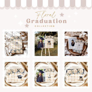 Elegant Photo Navy Blue Floral Graduation  Foam Board