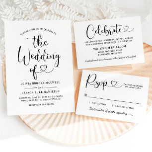 Modern Black Heart Script 3 Photo Wedding Collage Save The Date