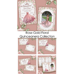 Blush Pink Watercolor Floral Glitter Quinceanera Program