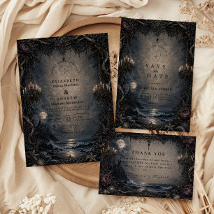 Dark Romantic Goth Beach Wedding Invitation