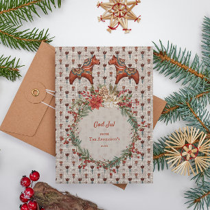 Vintage Scandinavia Folk Art Dalecarlia Christmas Holiday Card