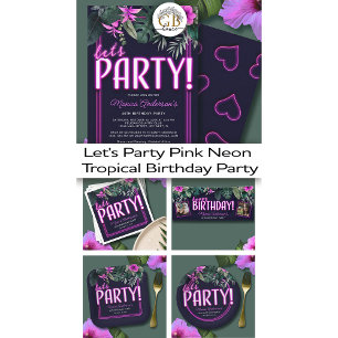 Tropical Foliage Pink Neon Happy Birthday Photo Banner