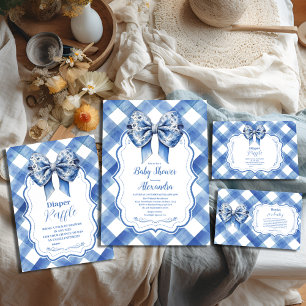 Blue Gingham and Bow  Invitation
