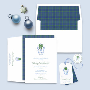 Elegant Tartan Chinoiserie Holidays Bridal Shower Invitation