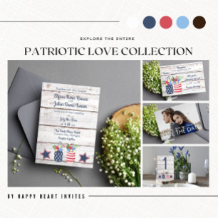 Patriotic Love II Rustic 4th of July Photo Wedding Invitation