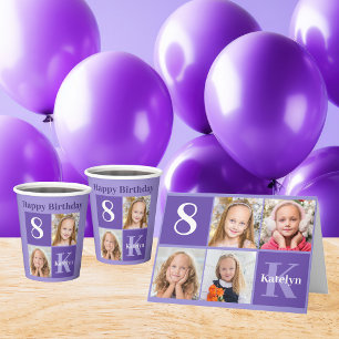 Pretty Purple Custom Kids Photo Birthday Girl Card