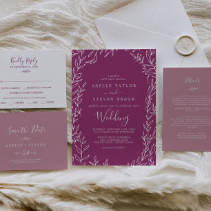 Minimal Leaf   Berry Purple Wedding Invitation