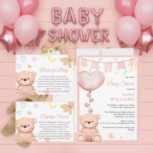 Teddy Bear Pink Cute Girl shower Diaper Raffle  Enclosure Card