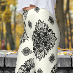 Gorgeous Olive Green Mandela Pattern Leggings