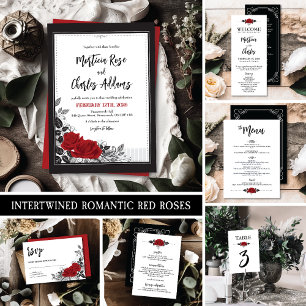 Intertwined Romantic Red Rose Flat Plate Menu