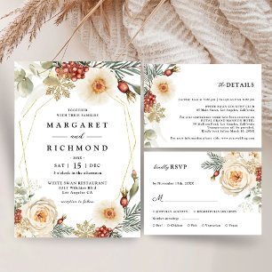 Christmas Wreath Rustic Floral Winter Wedding RSVP Card