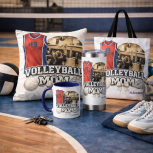 Custom Volleyball Mom Photo Collage Throw Pillow