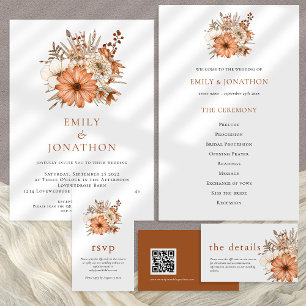 Budget Autumn Florals QR Code Wedding Invitation